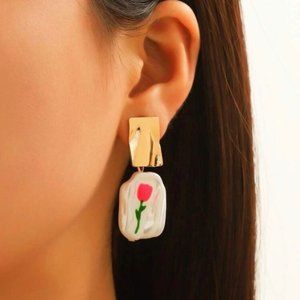 Tulip faux pearl drop earrings. New.